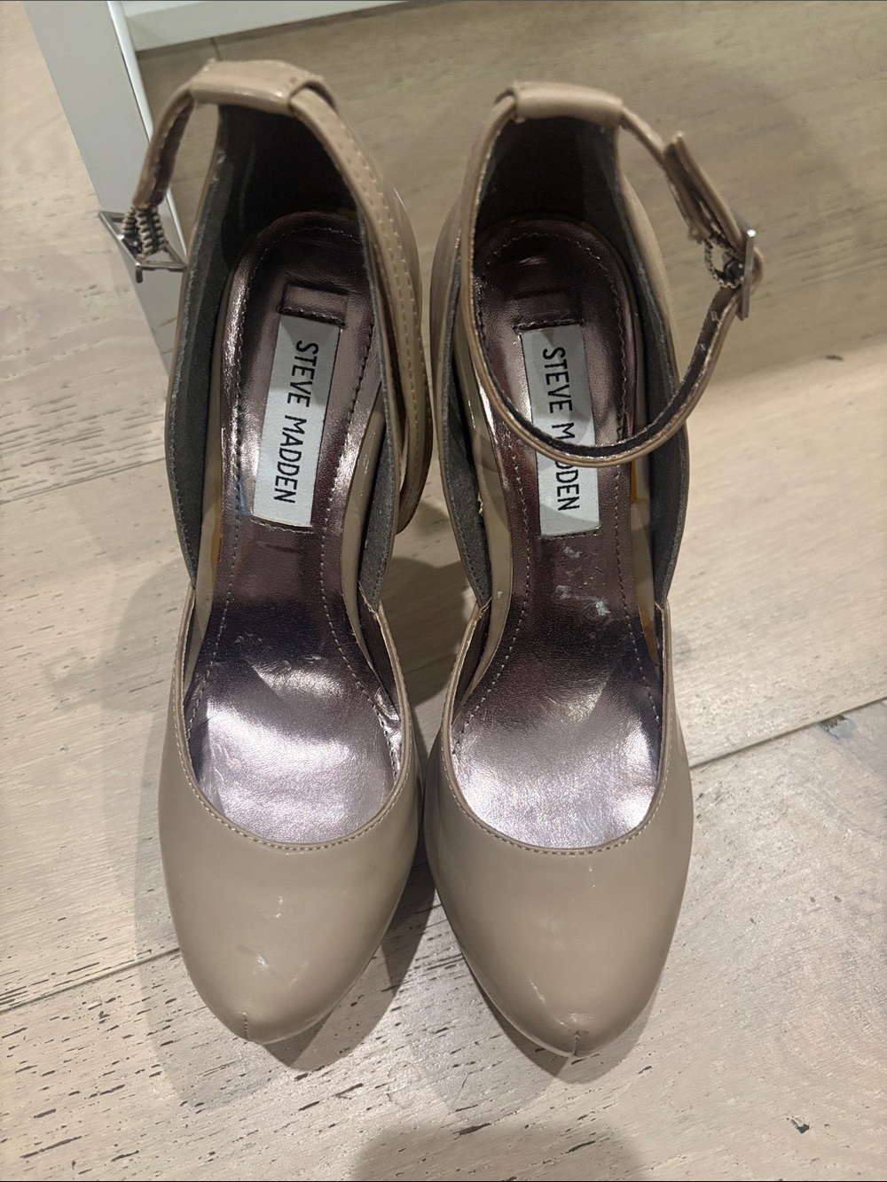 Steve Madden Taupe Ankle-Strap Round-Toe Pumps